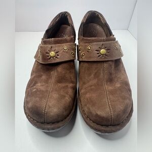 Ariat Brown Suede Slip-On Clogs with Floral Stud Strap Size 7B